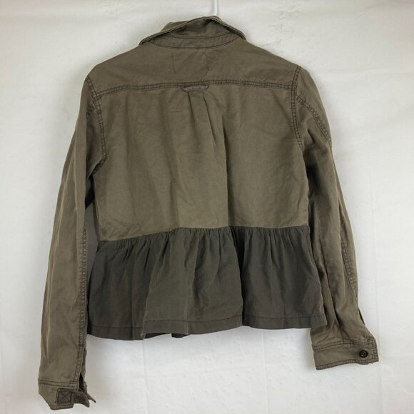 Anthropologie Sz XS Army Green Military Shirt Jacket Beaded Patches Button Down - Picture 9 of 9